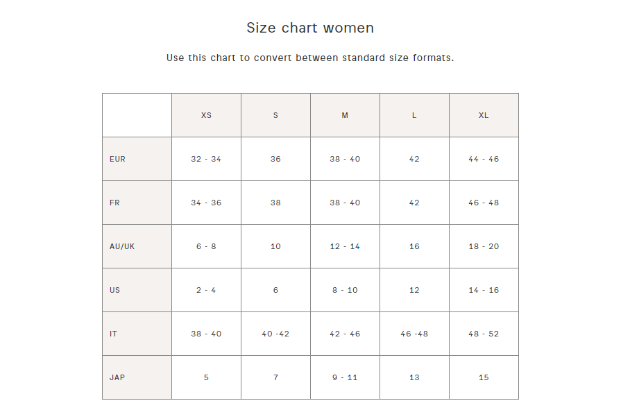 Marimekko_sizechart Kure